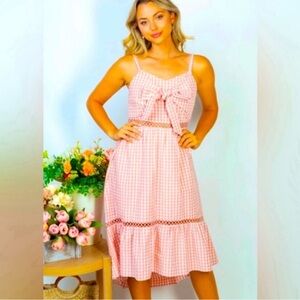 White Birch Pink Gingham Smocked Tiered Sundress